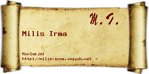 Milis Irma névjegykártya